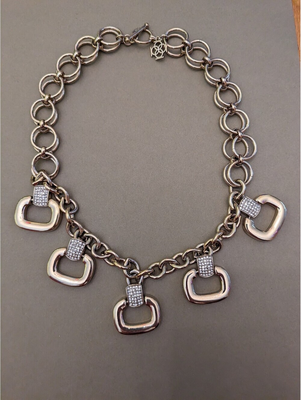 Ann Taylor Silver tone link necklace, square charms
